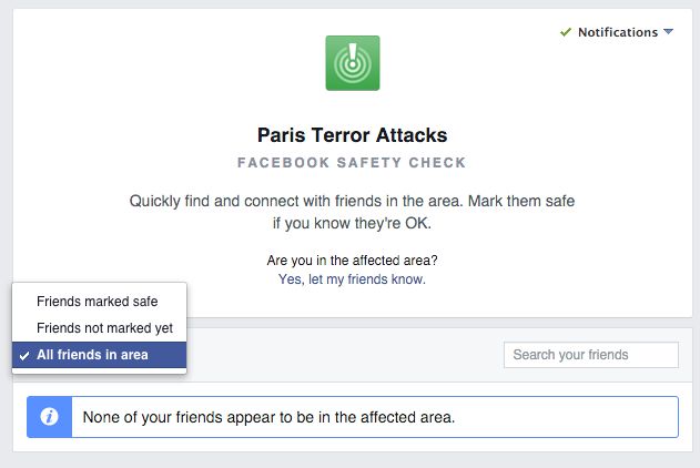 Ecran Facebook Safety Check