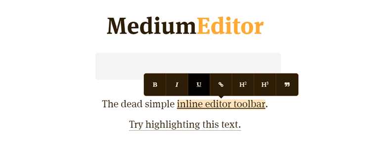 vanilla JavaScript MediumEditor leve Clone da barra de ferramentas do editor inline WYSIWYG médio