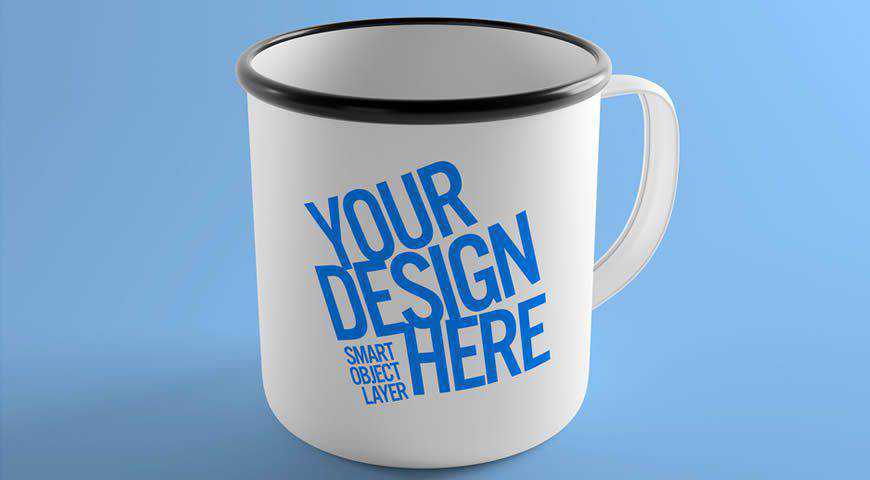 Templat Mockup Photoshop PSD Desain Mug Logam