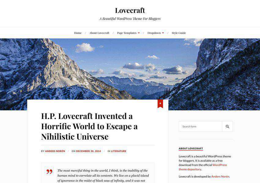 Lovecraft kostenloses WordPress-Theme wp responsives persönliches Blog-Blogger-Blogging