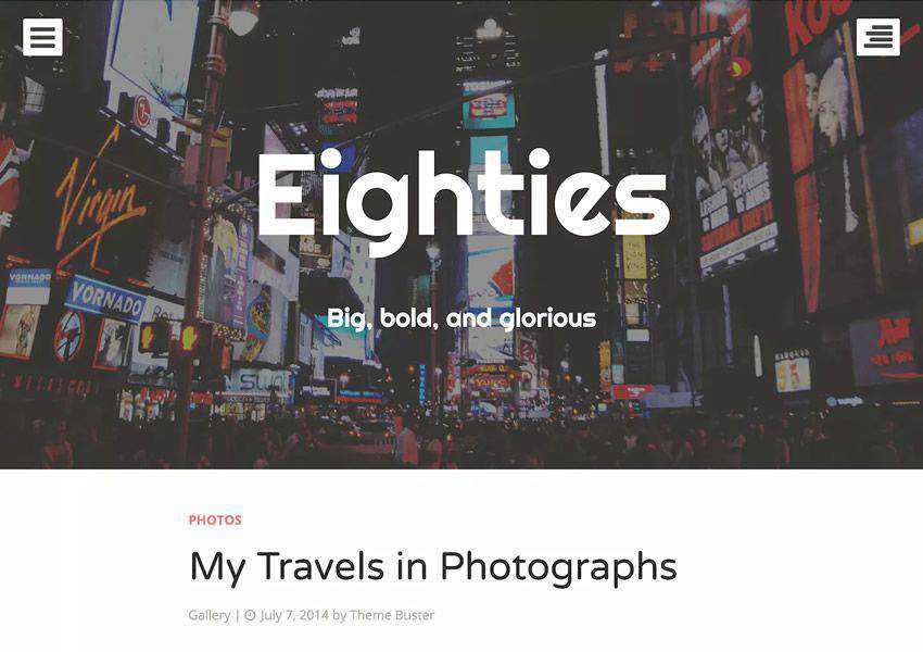 Eighties One-Column kostenloses WordPress-Theme mit ansprechendem persönlichem Blog Blogger-Blogging