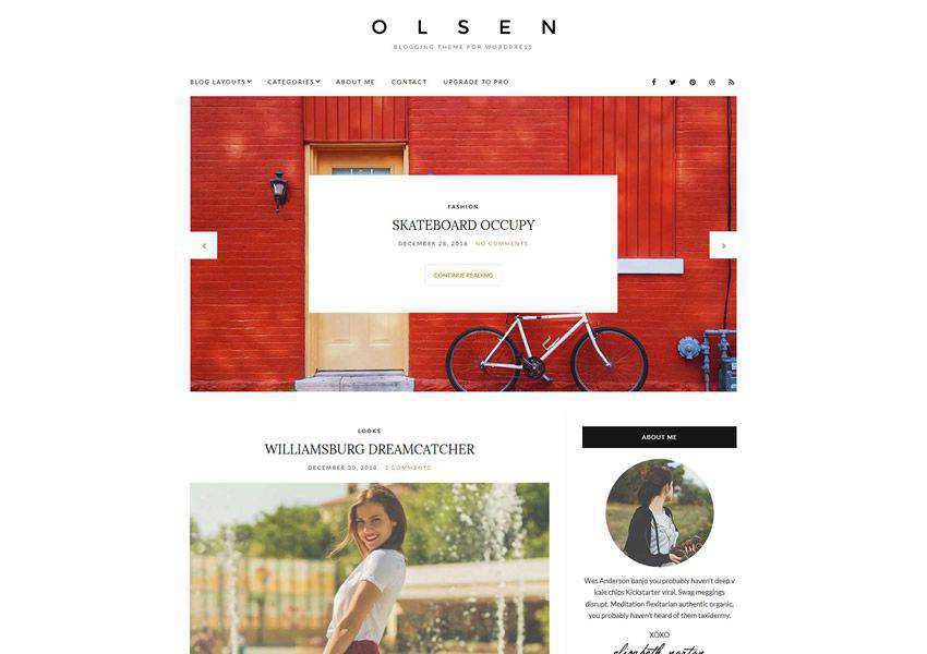 Olsen Light tema wordpress gratuito wp blog personale reattivo blogger blogging