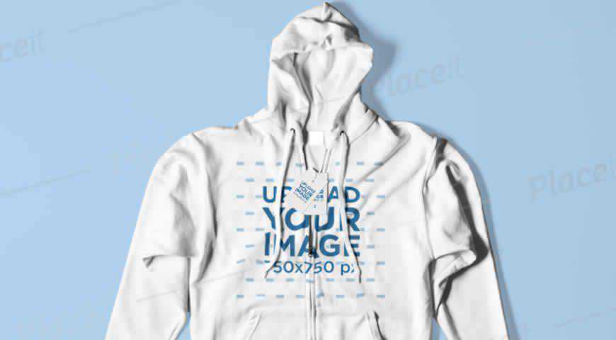 Flach gelegter Hoodie und Label Photoshop PSD Mockup-Vorlage