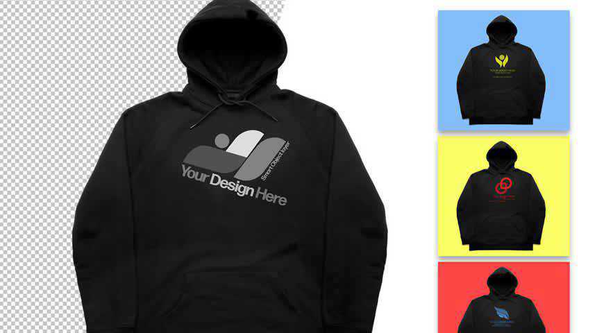 เทมเพลต Photoshop PSD Mockup Hoodie สีดำ