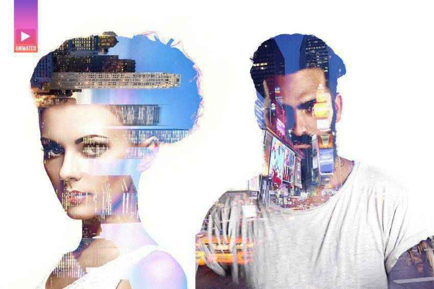 ภาพเคลื่อนไหว Parallax Double Exposure Photoshop Action