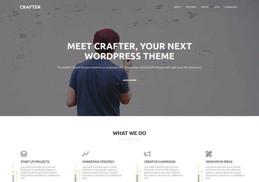 Crafter tema wordpress gratuito wp empresarial responsivo corporativo