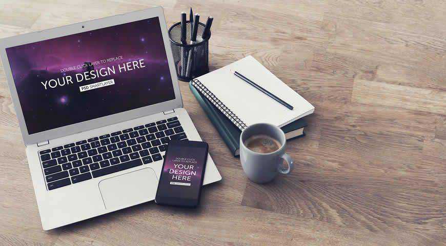 Templat Mockup PSD Laptop dan Smartphone