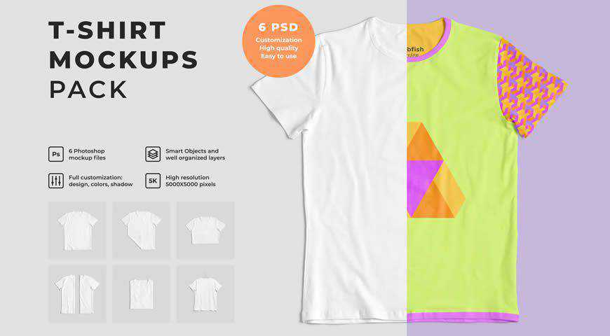 Modello di mockup PSD di Photoshop per t-shirt personalizzabile