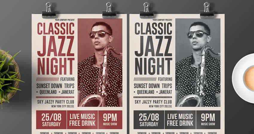 Templat Flyer Malam Jazz Klasik Photoshop PSD AI