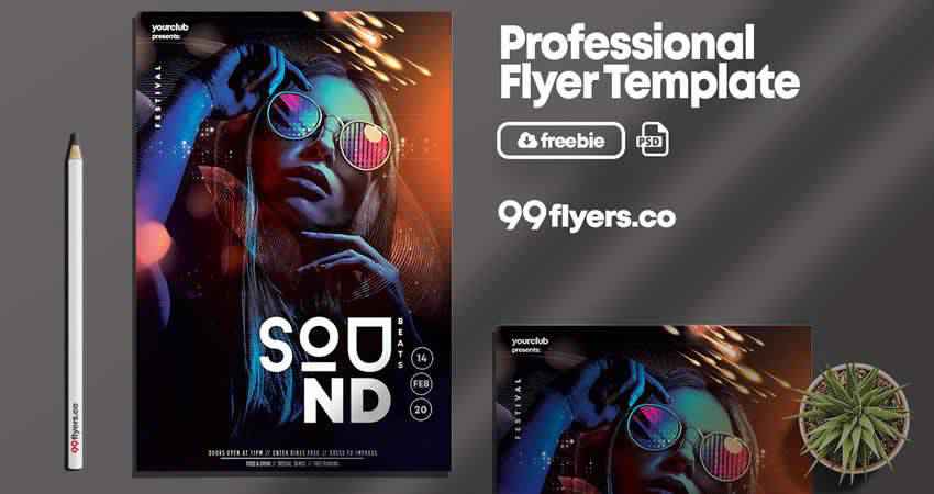 Templat Flyer Suara Klub Photoshop PSD