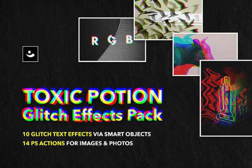 Toxic Potion Glitch Effects Pack pentru Photoshop