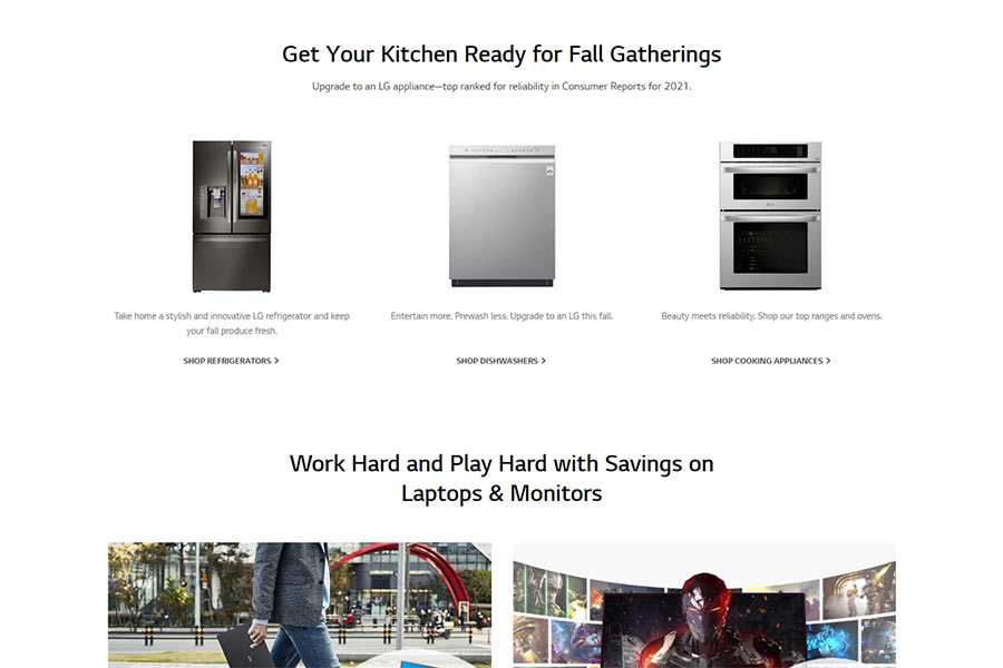 Ejemplo del sitio web de LG.