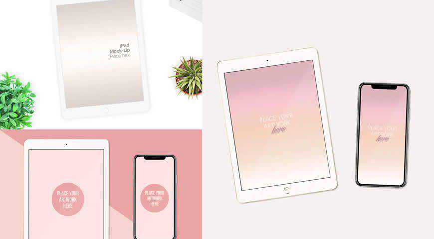 Modello di mockup PSD di Photoshop per iPad e iPhone