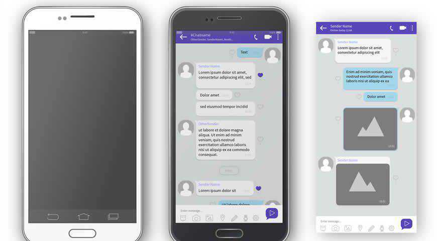 智能手机信使应用程序屏幕 Photoshop PSD 样机模板