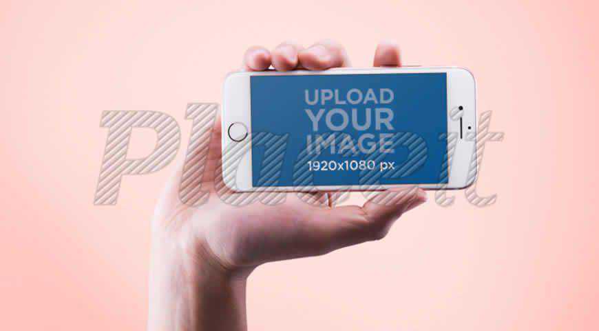 มือถือ iPhone ในแนวนอน Photoshop Mockup Template