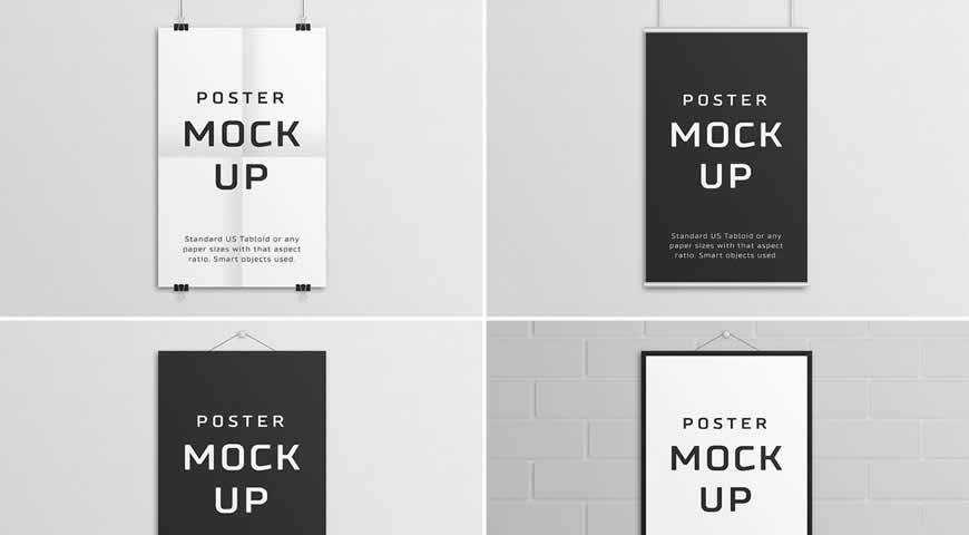 โปสเตอร์กรอบบนผนัง Photoshop PSD Mockup Template