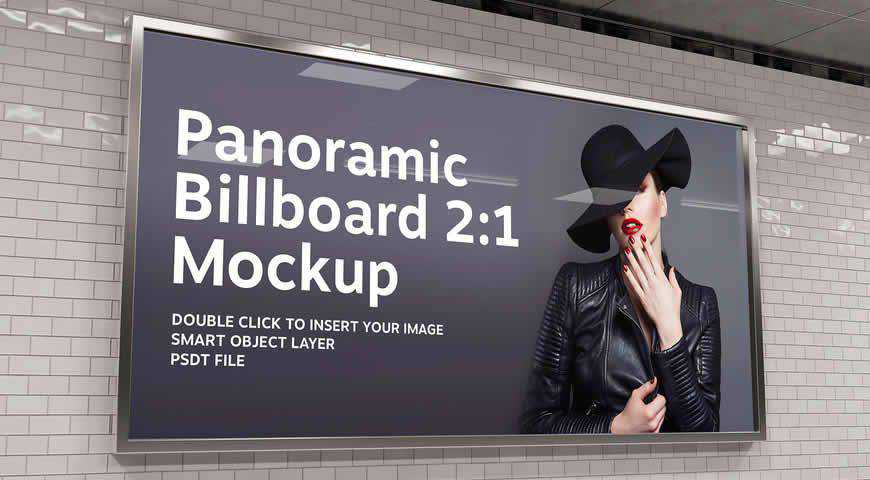 2:1 En Boy Oranı Panoramik Billboard Photoshop PSD Mockup Şablonu