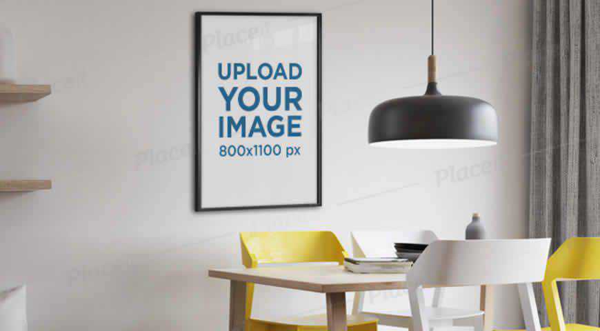 Cornice per poster appesa alla parete del soggiorno Modello di Photoshop PSD Mockup