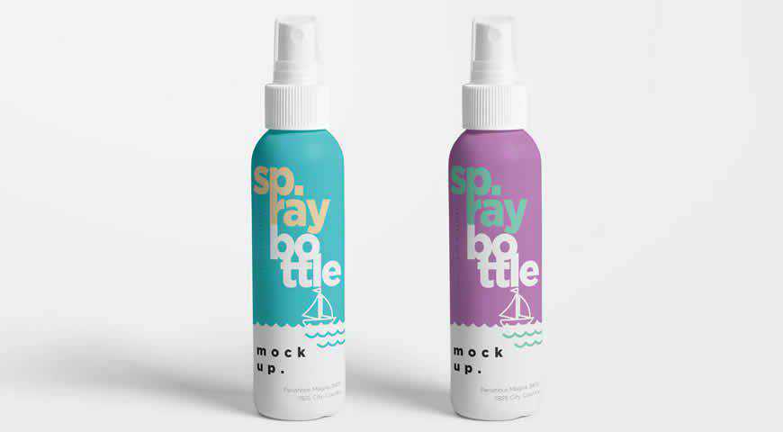 Modello di mockup di Photoshop PSD per bottiglia spray in plastica