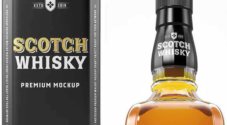 Hisky Flasche Photoshop PSD Mockup-Vorlage