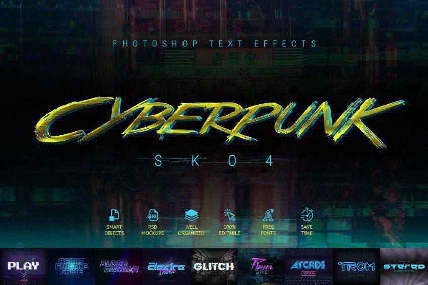 Effetti di testo retrò cyberpunk anni '80