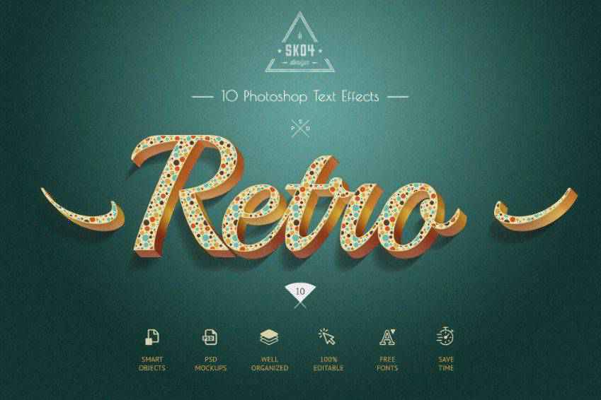 Efek Teks PSD Retro Berwarna-warni