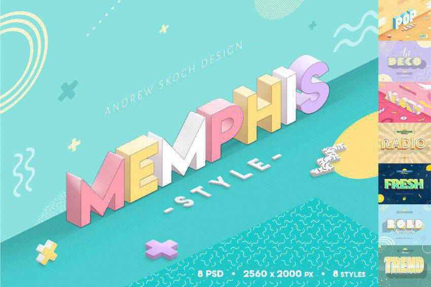 Effetti di testo Photoshop in stile Memphis