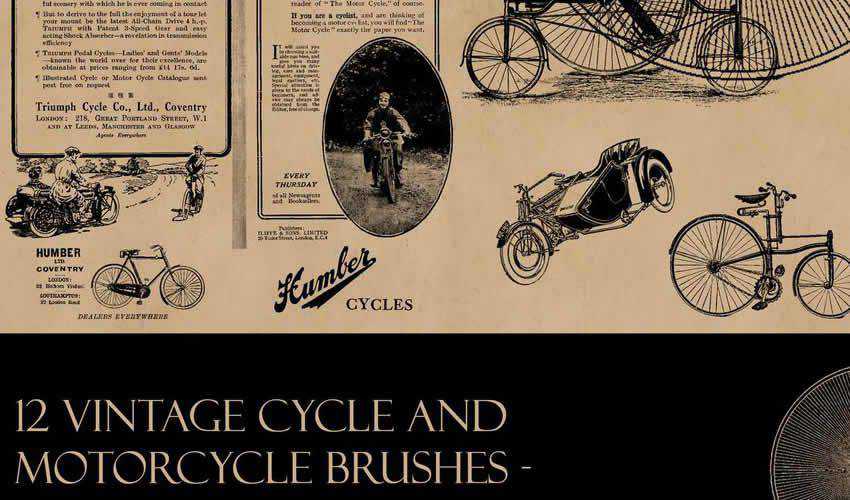 ciclo bici trasporto vintage antico adobe photoshop ps pennello spazzole abr pack set gratuito