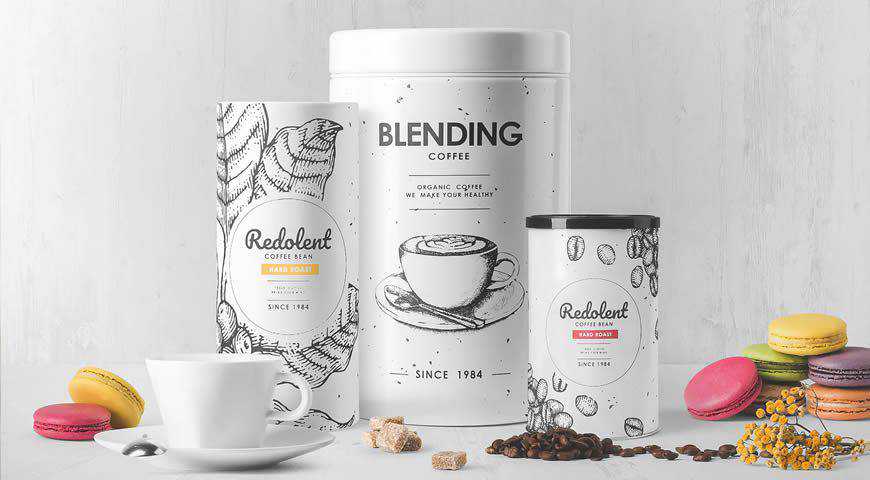 แม่แบบบรรจุภัณฑ์กาแฟ Photoshop PSD Mockup