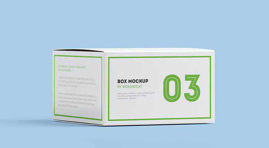 เทมเพลตกล่องบรรจุภัณฑ์สี่เหลี่ยมแบน Photoshop PSD Mockup