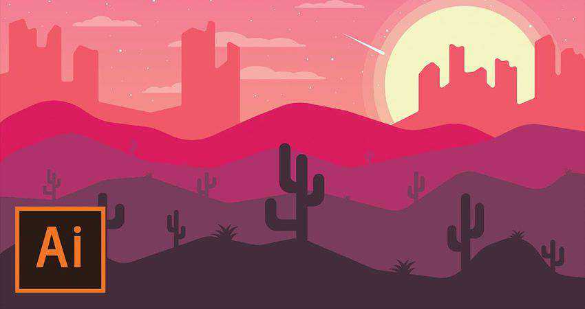 Cómo crear un póster de diseño plano con paisaje desértico tutorial de adobe illustrator