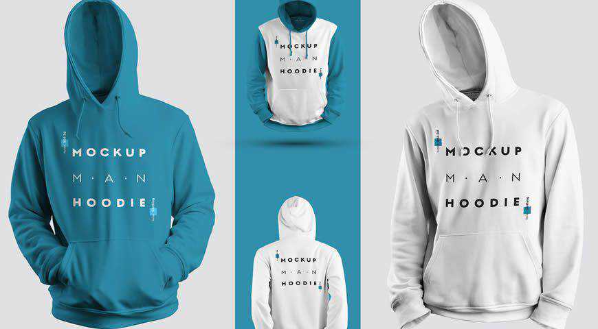 Set Sweatshirt Berkerudung dengan Template Mockup Photoshop PSD Tudung Terangkat