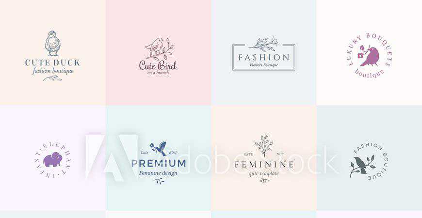 Dua Belas Template Logo Feminin Hewan Abstrak