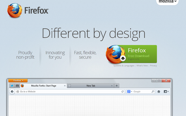 หน้า Landing Page ของเบราว์เซอร์ Mozilla Firefox