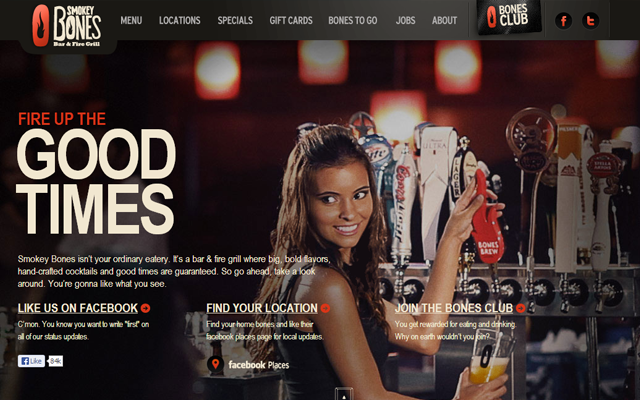 Smokey Bones Barbecue Ristorante Sito Web Layout Tipografia Parallasse