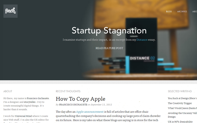 homepage di startup designer di layout di siti web finch