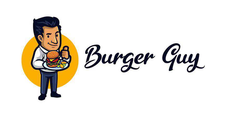 Karikatür Burger Guy Maskot Logo Şablonu Restoran yemek yemek