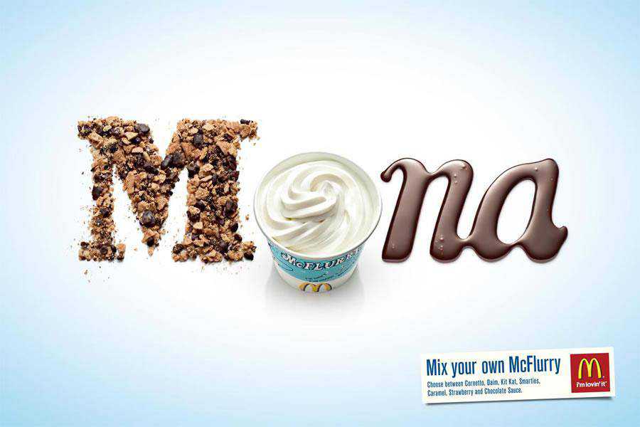 McDonald's McFlurry Mona ilham verici tipografi basılı reklamları