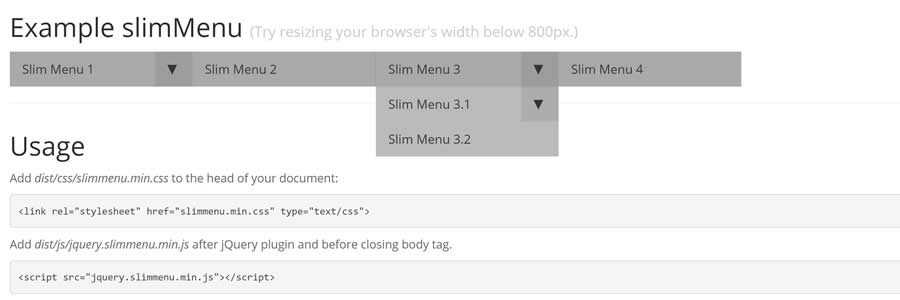 jQuery SlimMenu 자바스크립트 탐색 메뉴 반응형 웹 디자인