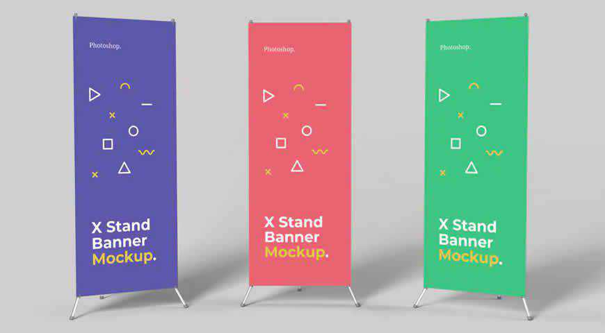 X Stand Banner Photoshop PSD Mockup Şablonu