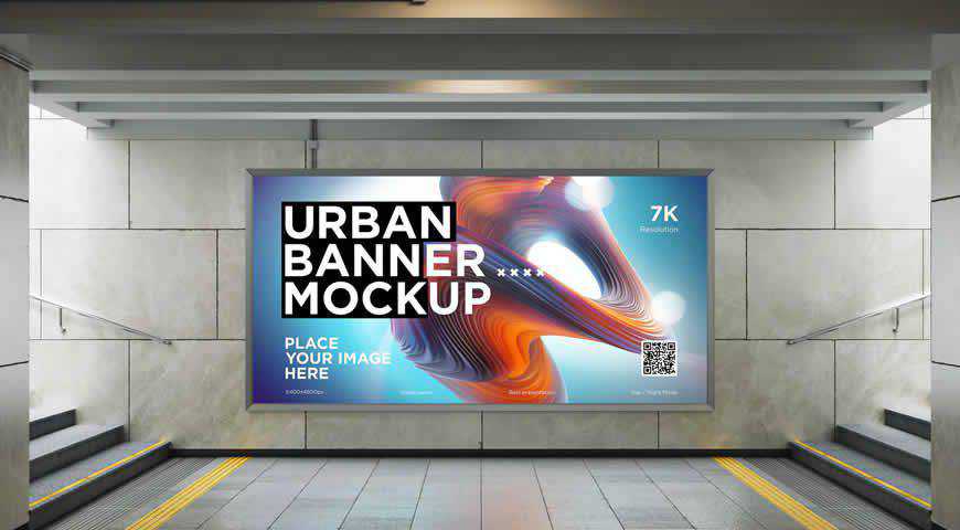 City Lightbox Banner Metro Photoshop PSD Mockup Şablonu