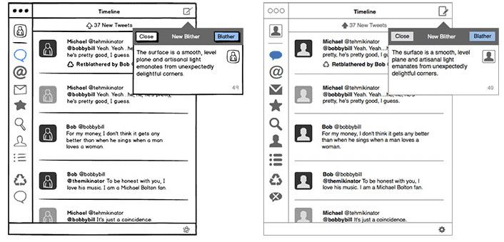 Schița și wireframe de la Balsamiq