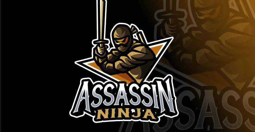 Ninja Assassin 로고 템플릿 게이머 비디오 게임