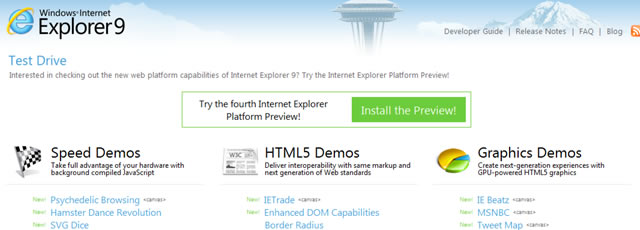 Test Drive di Internet Explorer 9 - Anteprima della piattaforma Internet Explorer