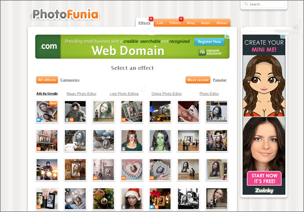 PhotoFuniaには多くの写真効果とコラージュがあります
