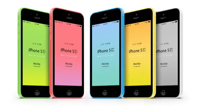 3-4 iPhone 5C Psd Vector نموذج بالحجم الطبيعي