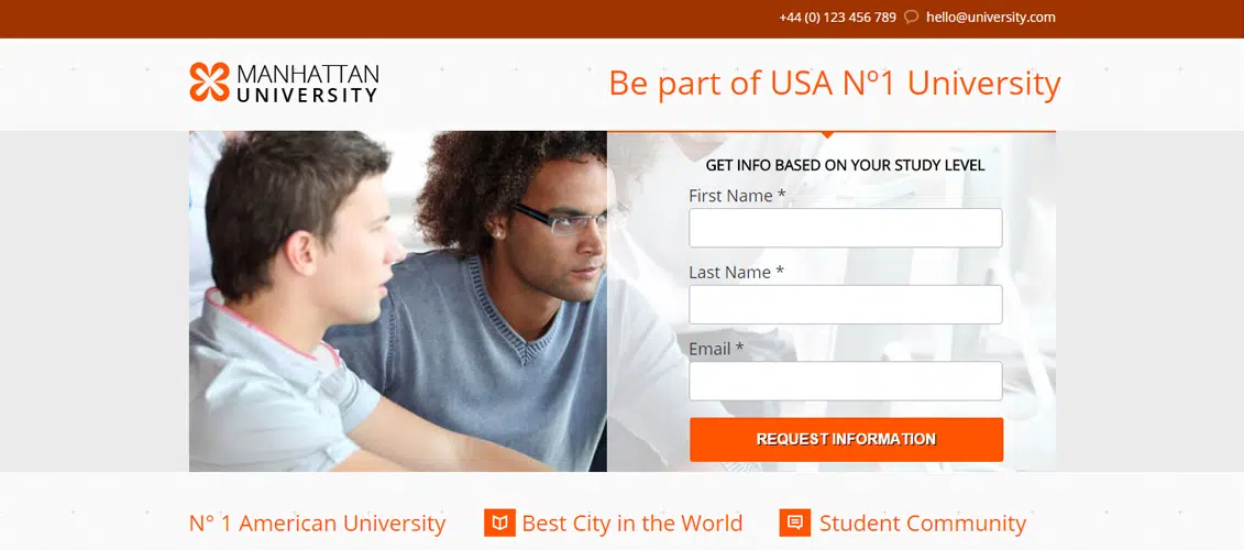 Modello Unbounce di Manhattan Education