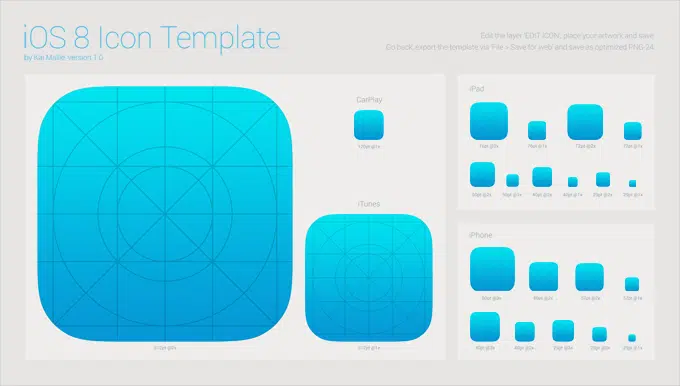 Templat Ikon Aplikasi iOS 8 PSD Gratis