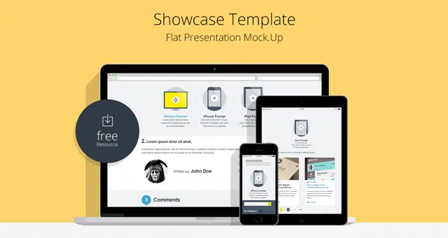 PSD Gratis Mockup Showcase Responsif Datar