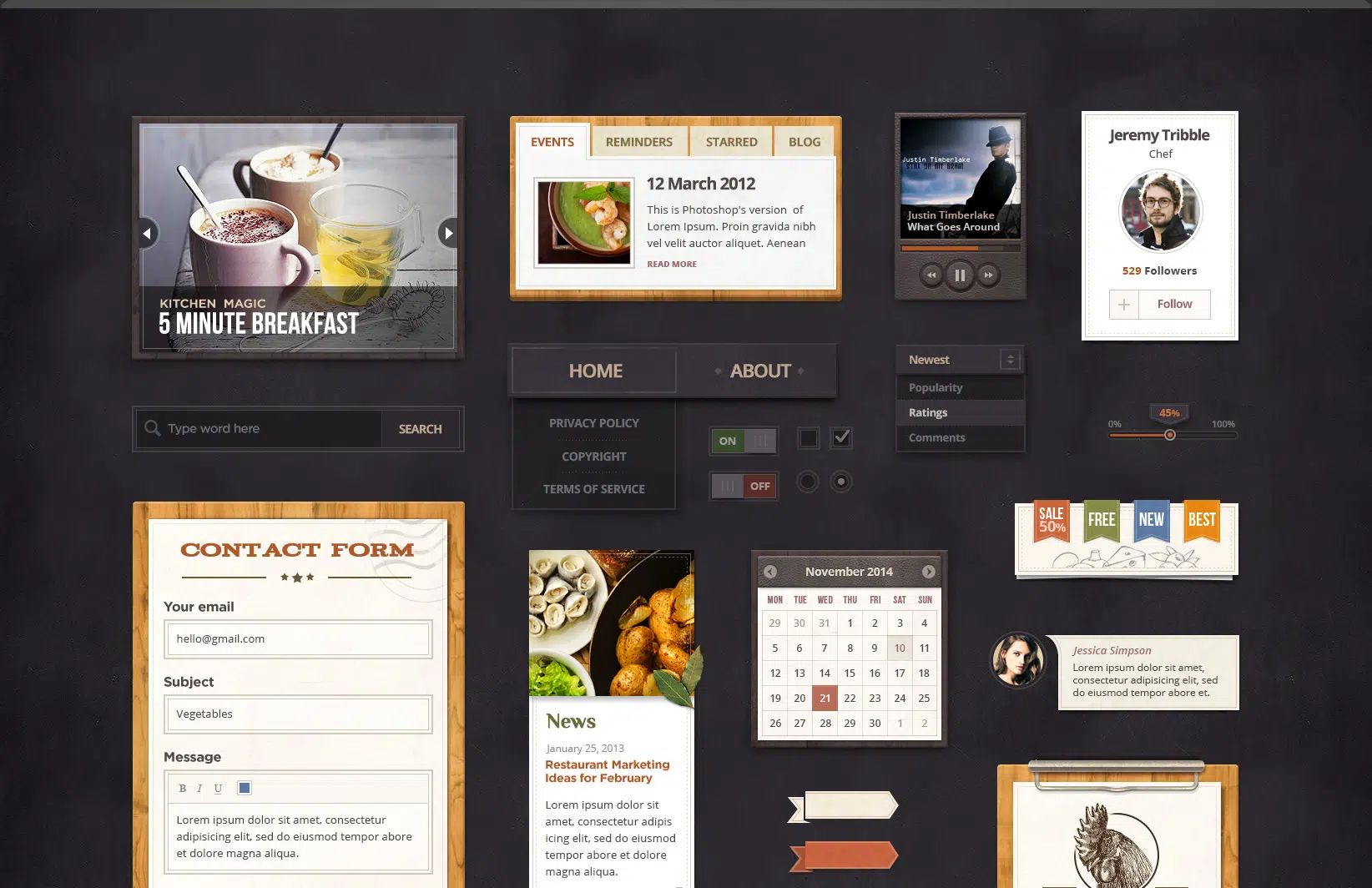 Kit dell'interfaccia utente del ristorante Spicy Treats PSD gratuito